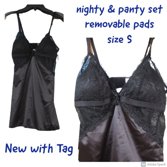 NWT black Nighty & panty with lace detail & removable pads size S - Picture 3 of 13